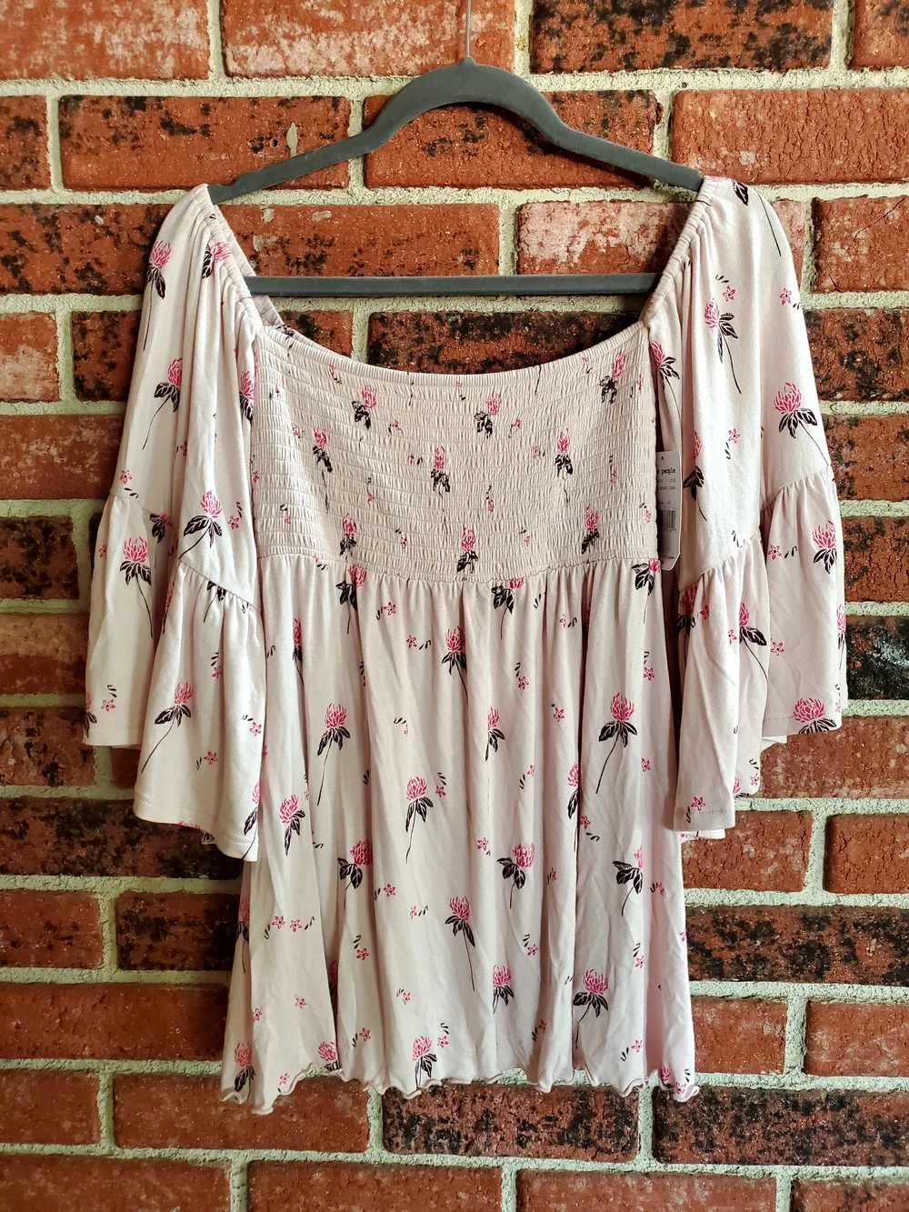 Free People Boho Floral Off-Shoulder Pink Top
